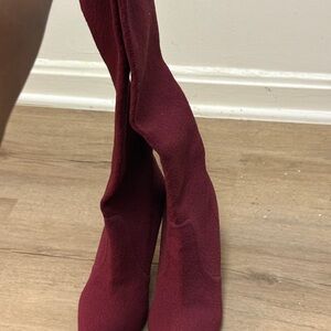 Stretch Over-the-Knee Boots in Burgundy